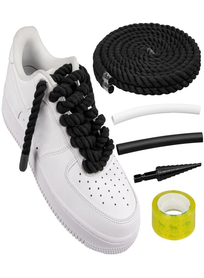 Endoto Rope Laces for Air Force 1, Thick Chunky Fat Shoelaces Strings for AF Sneaker Shoes(Color:Black,Size:10MM) - Image 1